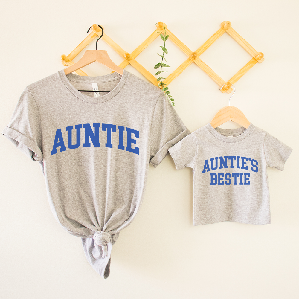 Auntie & Auntie's Bestie College Matching Grey/Blue T-shirts