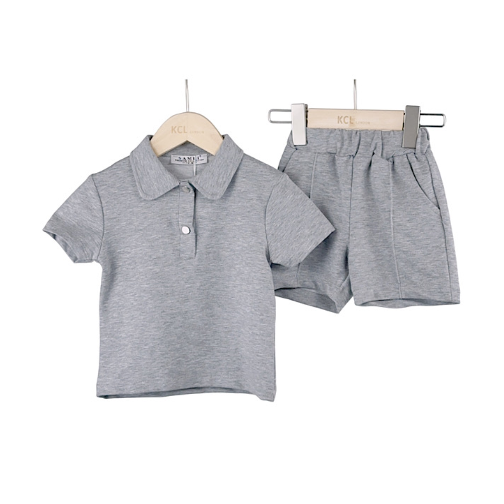 West One Infants Polo & Shorts Set- Grey