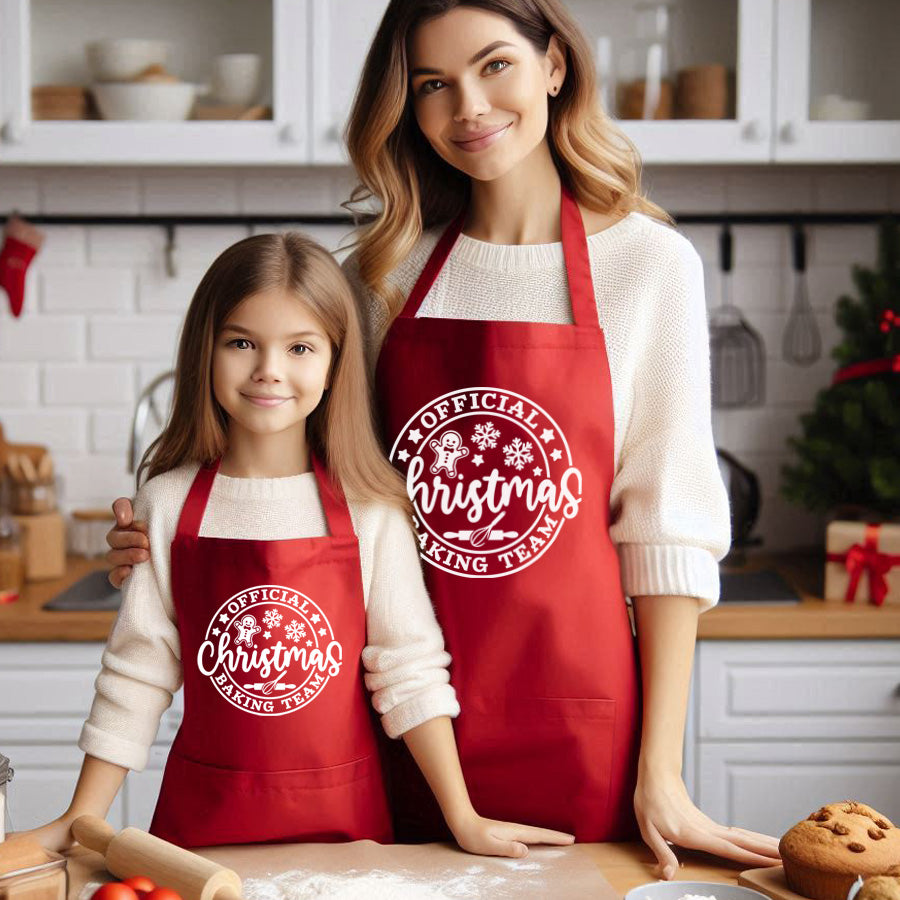 Christmas Baking Squad Matching Red Aprons