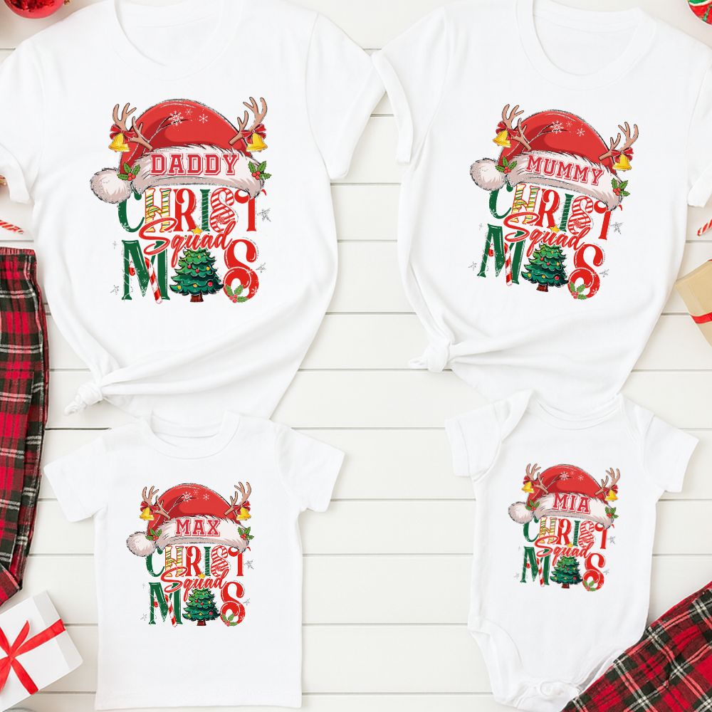 Santa Hat Christmas Squad Personalised T-Shirts
