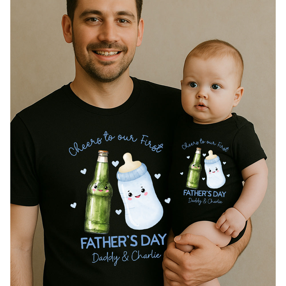 Cheers To Our First Father's Day Matching Personalised Tee & Vest