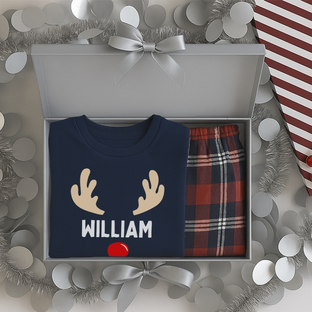Christmas Gift Box - Choose Your Name Reindeer Family Yuletide Pyjamas