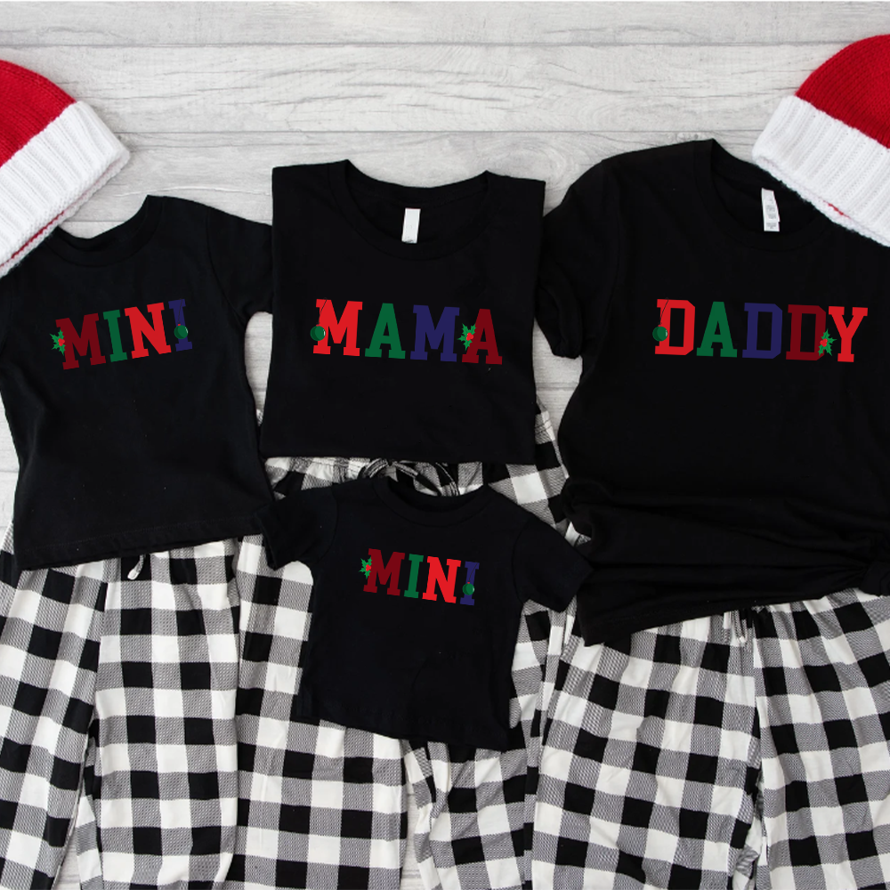 Christmas College Daddy, Mama & Mini Family Matching T-shirts