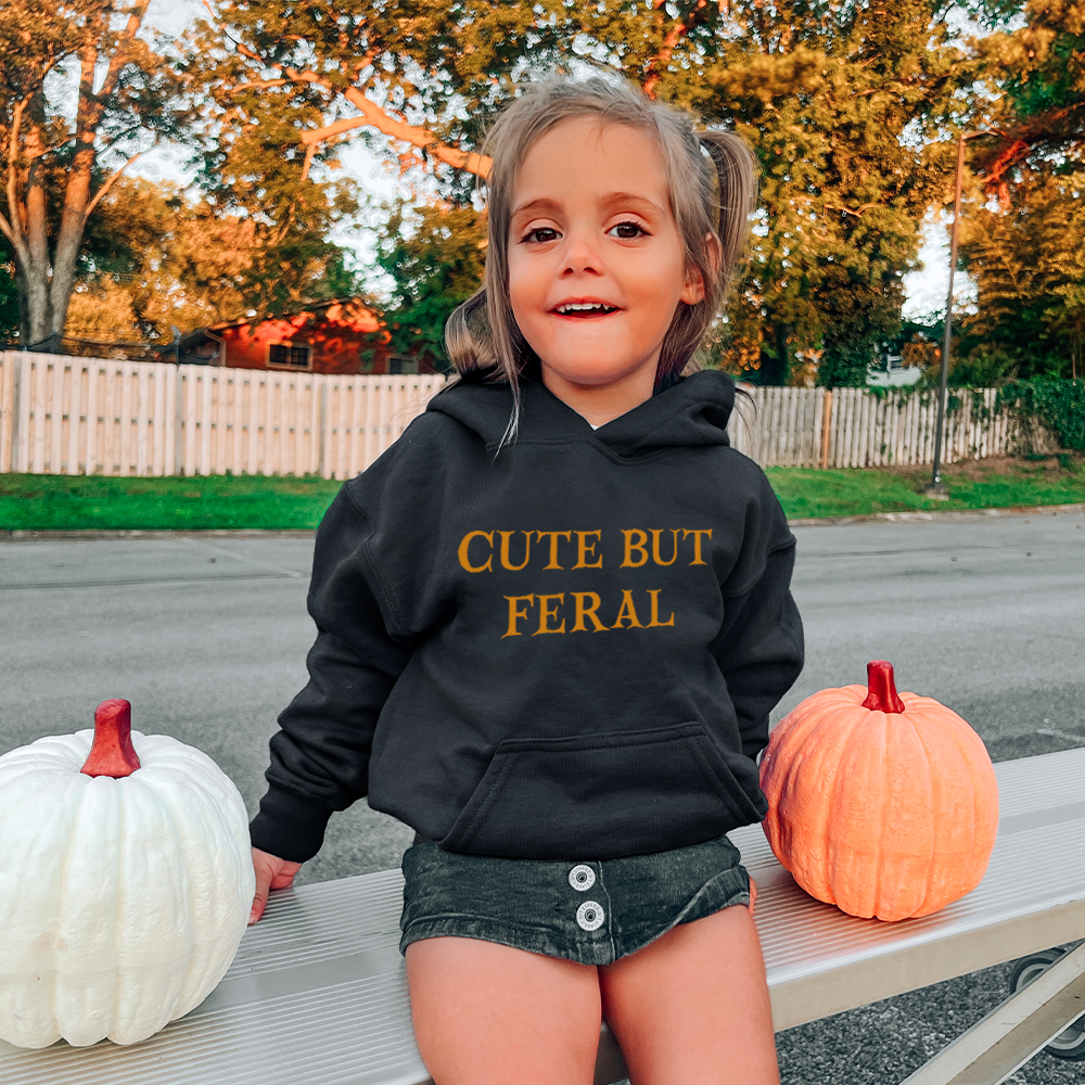 Cute But Feral Halloween Kids Hoodies