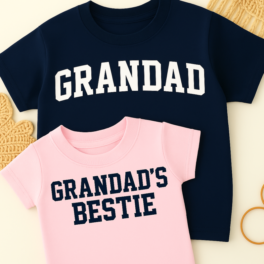 Grandad & Grandad's Bestie College Matching Navy/Pink T-Shirts