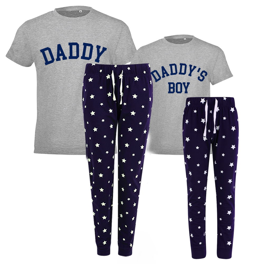 Daddy & Daddy's Boy College Matching Star Pyjamas - Grey/Navy