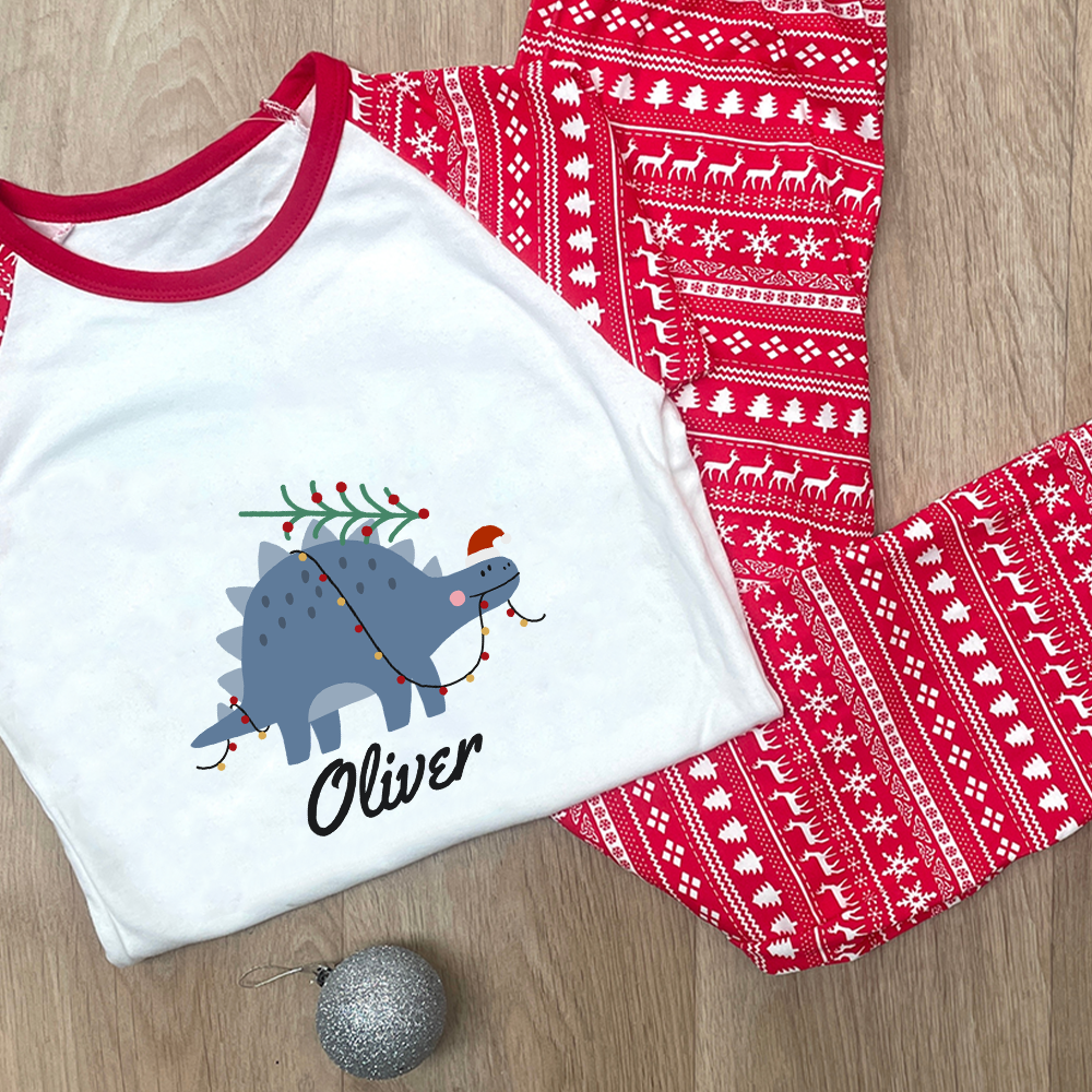 Personalised Festive Christmas Dinosaur Kids Pyjamas