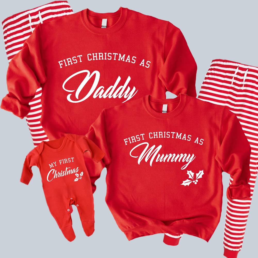 North Pole First Family Christmas Sweatshirt & Rompersuit Red Stripe Pyjama Set