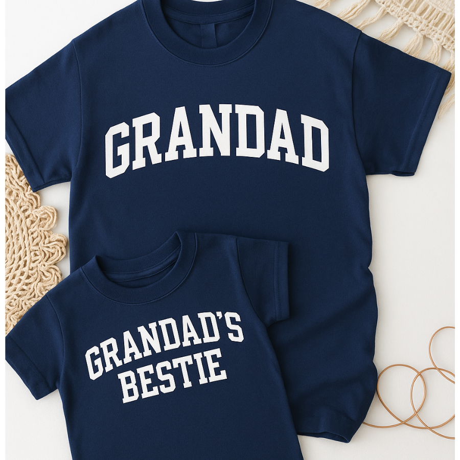Grandad & Grandad's Bestie College Matching Navy T-Shirts