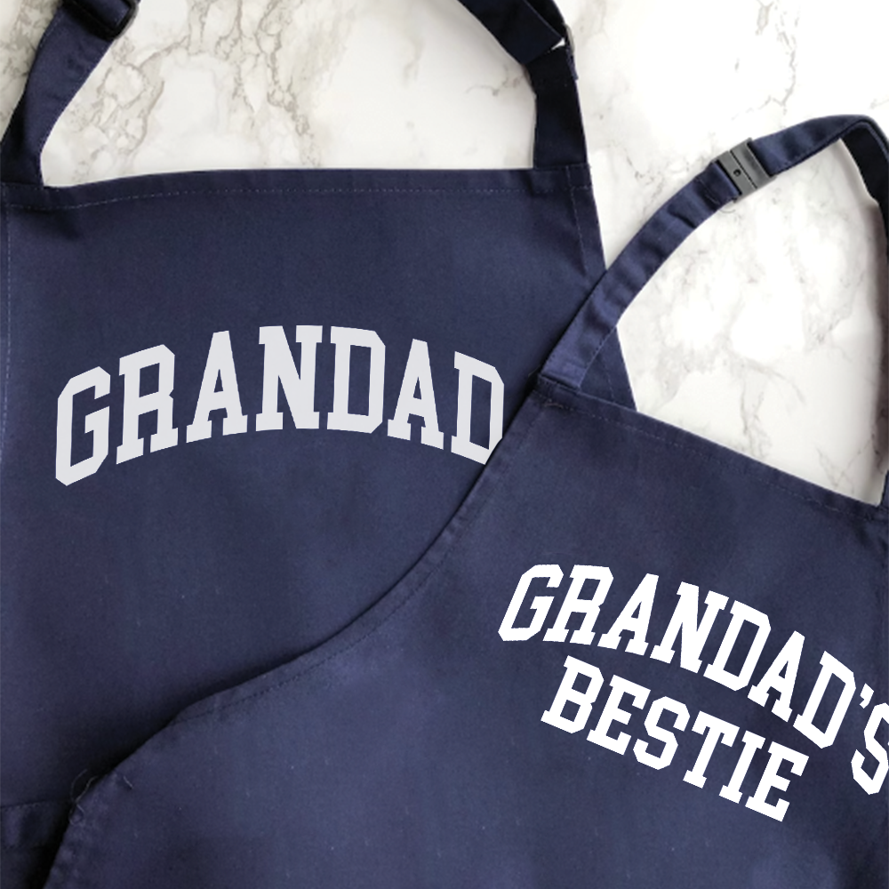 Grandad & Grandad's Bestie Matching Navy Aprons