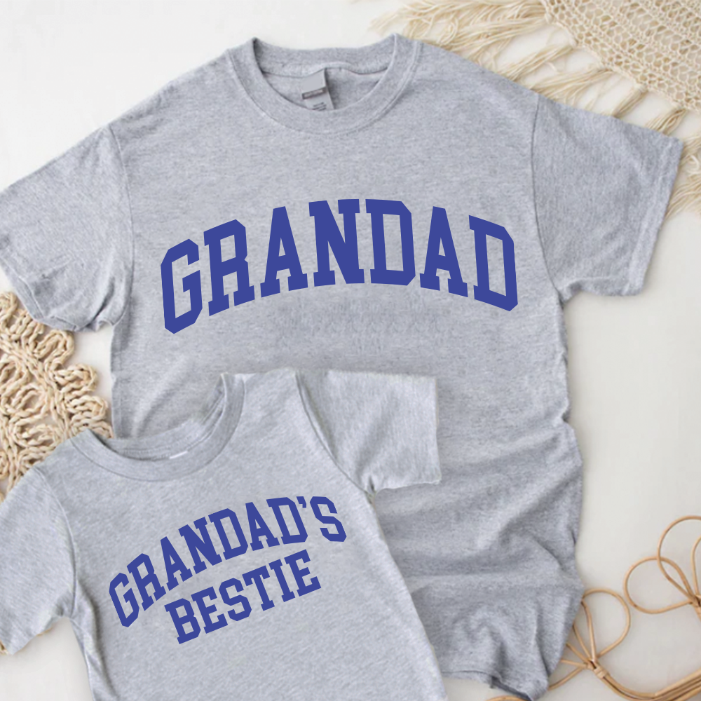 Grandad & Grandad's Bestie College Matching Grey/Blue T-shirts