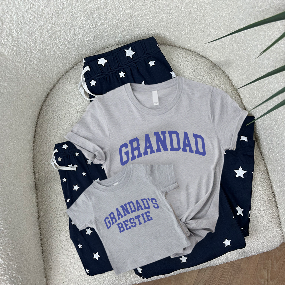 Grandad & Grandad's Bestie College Matching Star Pyjamas - Grey/Navy