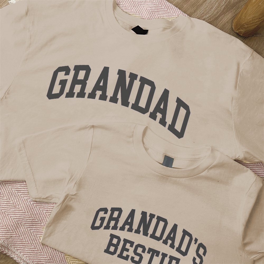 Grandad & Grandad's Bestie College Matching Sand/Charcoal T-Shirts