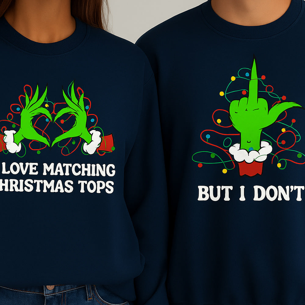 Grinchy I Love/I Don't Love Matching Navy Sweatshirts