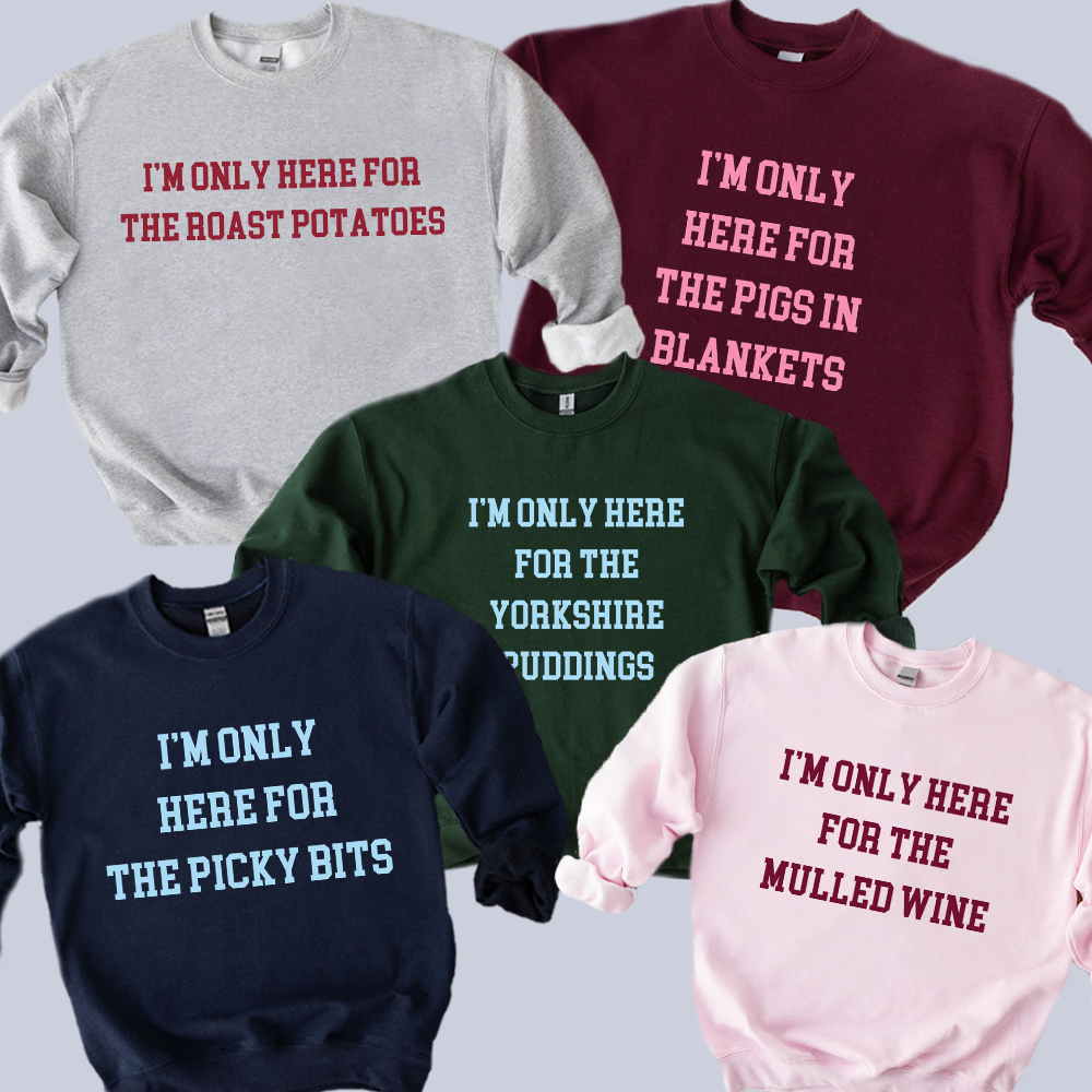 Here For The Food Matching Christmas Sweatshirts