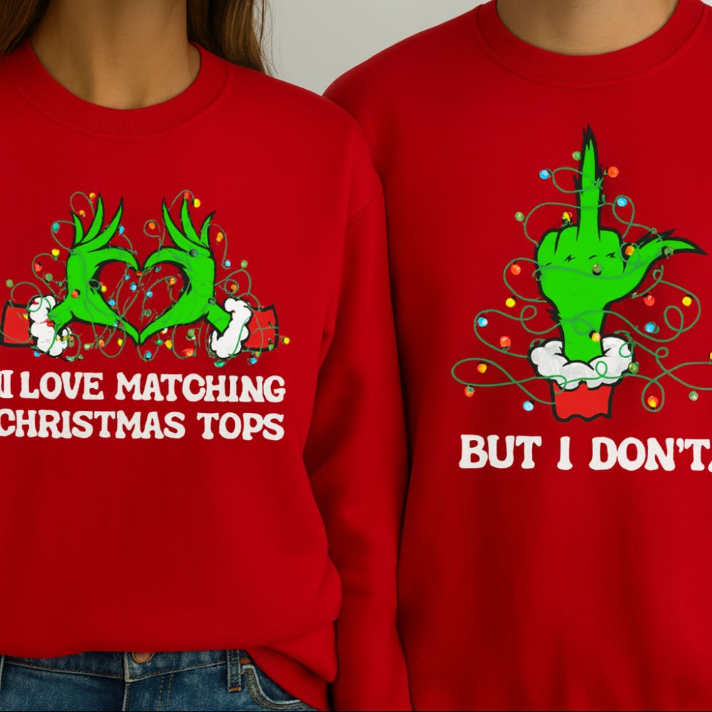 Grinchy I Love/I Don't Love Matching Red Sweatshirts
