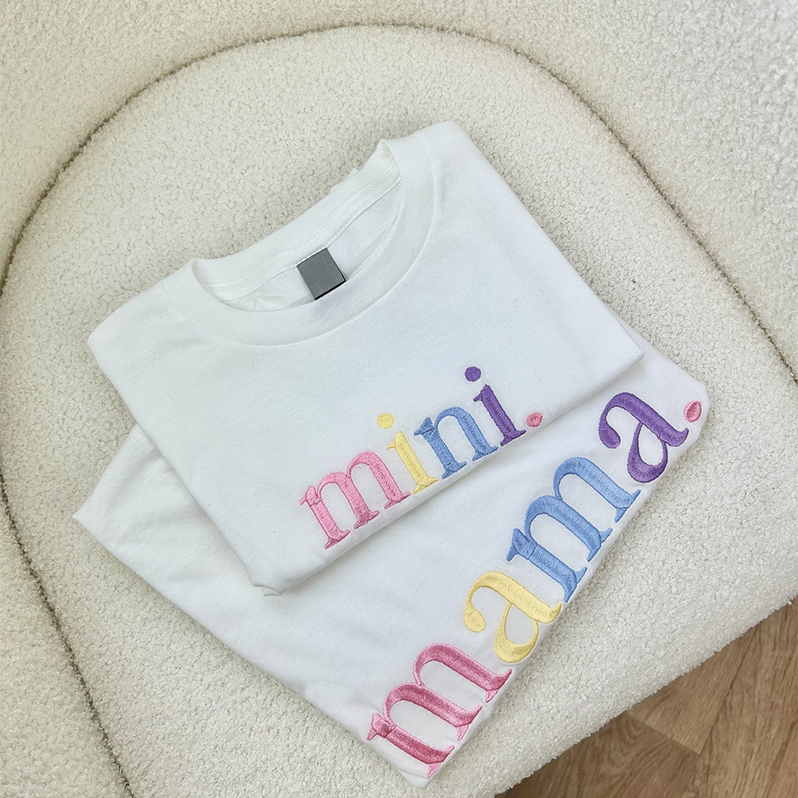 Mama & Mini Pastel Embroidered White T-shirts