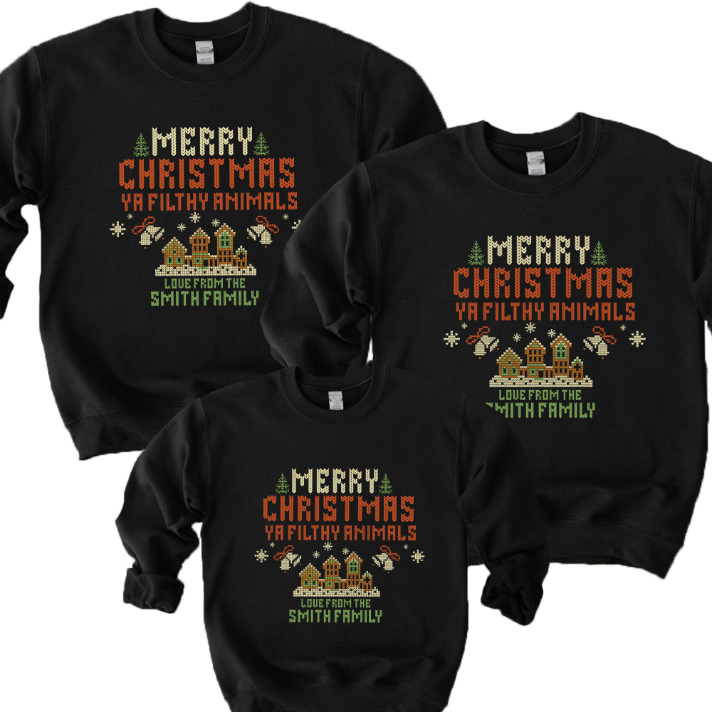 Personalised Merry Christmas Ya Filthy Animals Matching Sweatshirts