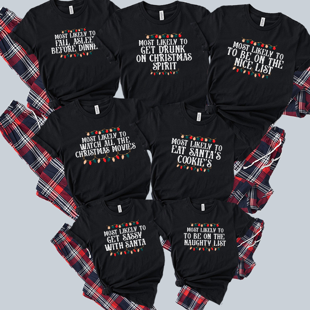 Most Likely To Christmas Black T-Shirt & Yuletide Pyjama Set