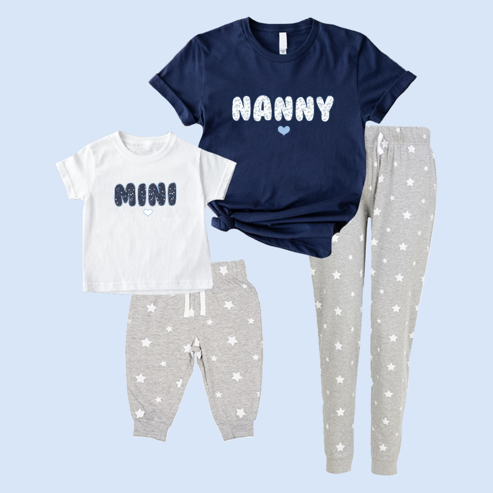 Nanny & Mini Ditsy Floral Matching Grey Star Pyjamas