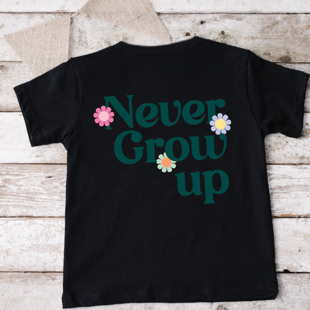 Never Grow Up Graphic Back Kids T-shirt
