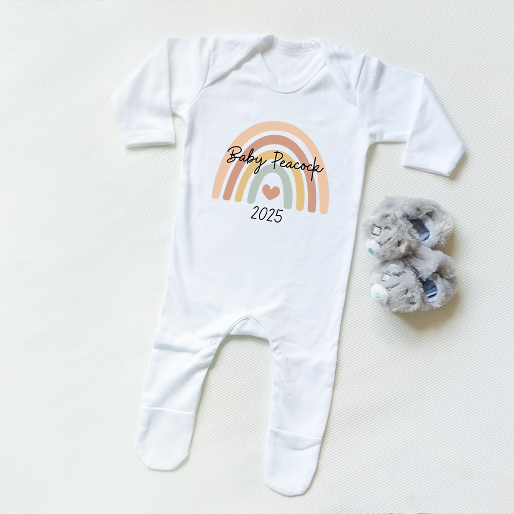 New Arrival 2025 Rainbow Personalised White Sleepsuit