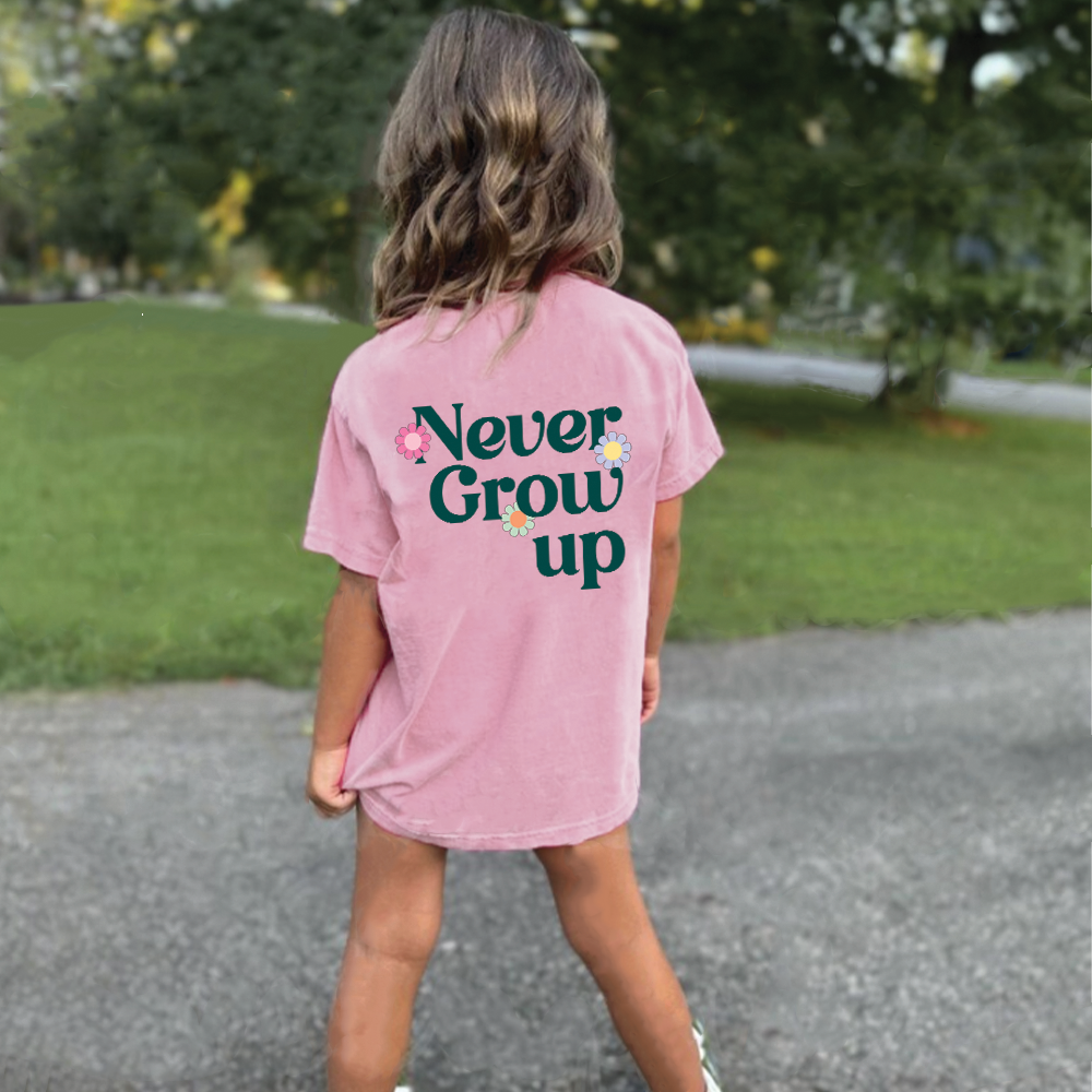 Never Grow Up Graphic Back Kids T-shirt