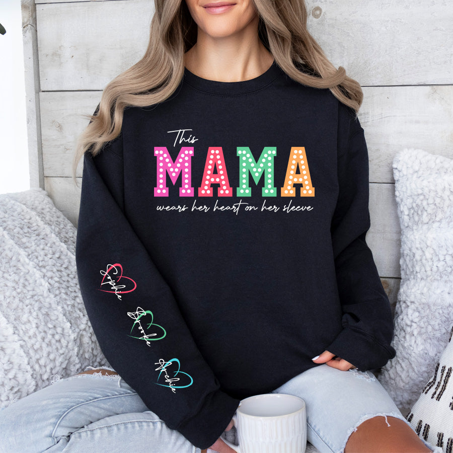 This Mama Wears Her Heart Personalised Sleeve Sweatshirt