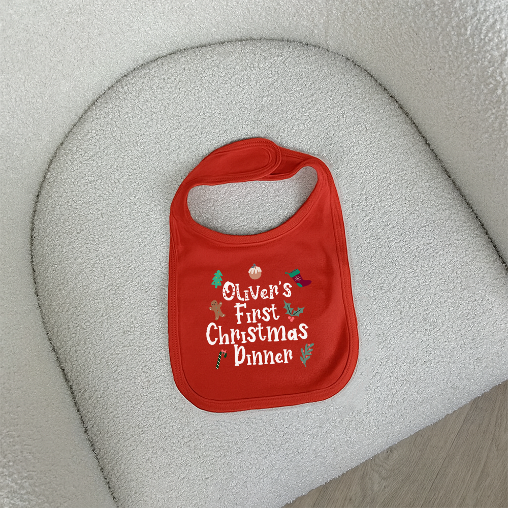 Personalised First Christmas Dinner Baby Bib