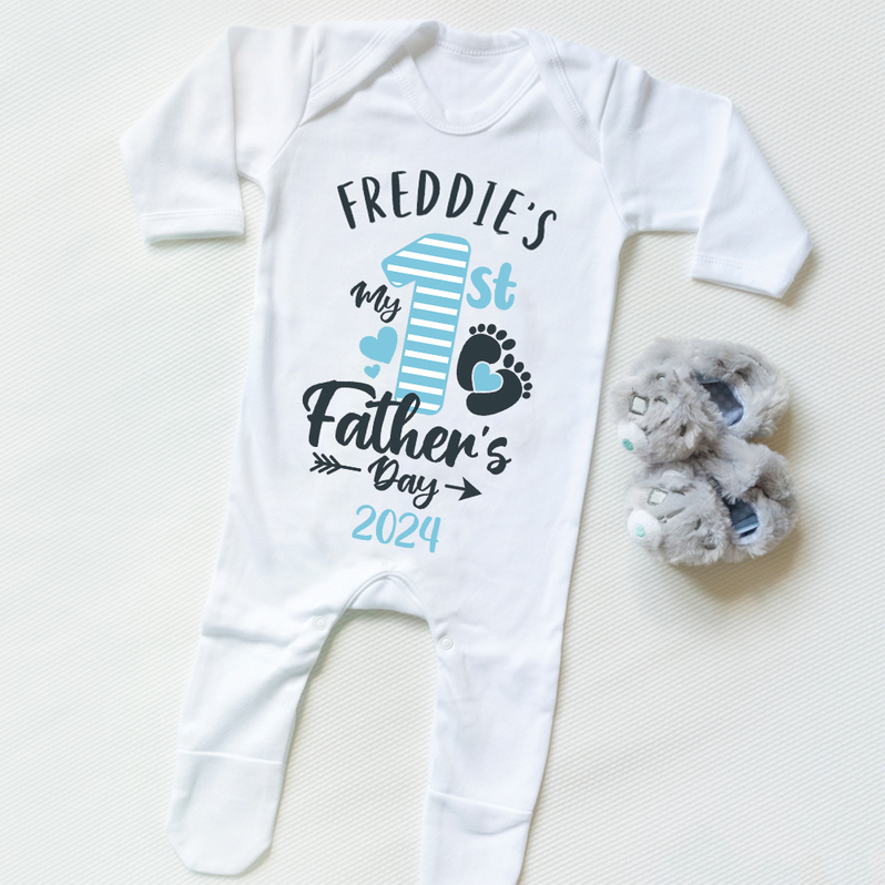 Baby Feet-Personalised 1st Fathers Day 2024 Baby Rompersuit Blue