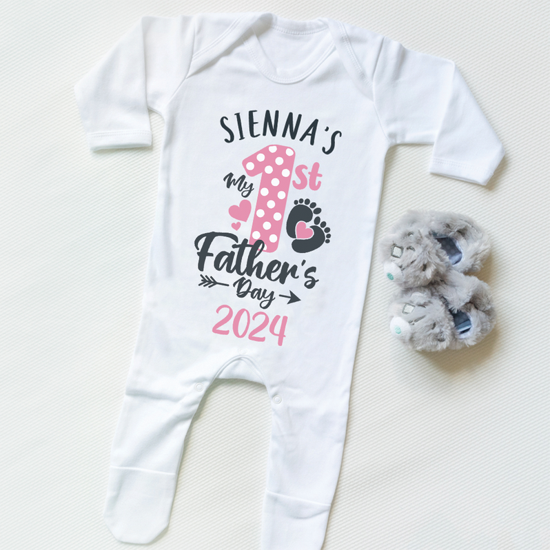 Baby Feet-Personalised 1st Fathers Day 2024 Baby Rompersuit Pink