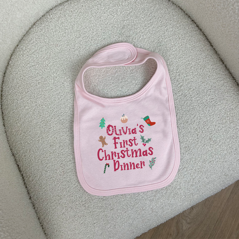 Personalised First Christmas Dinner Baby Bib