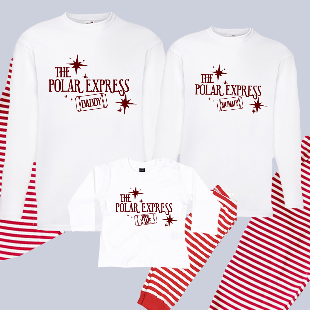 North Pole The Polar Express Personalised T-Shirt and Red Stripe Pyjama Set