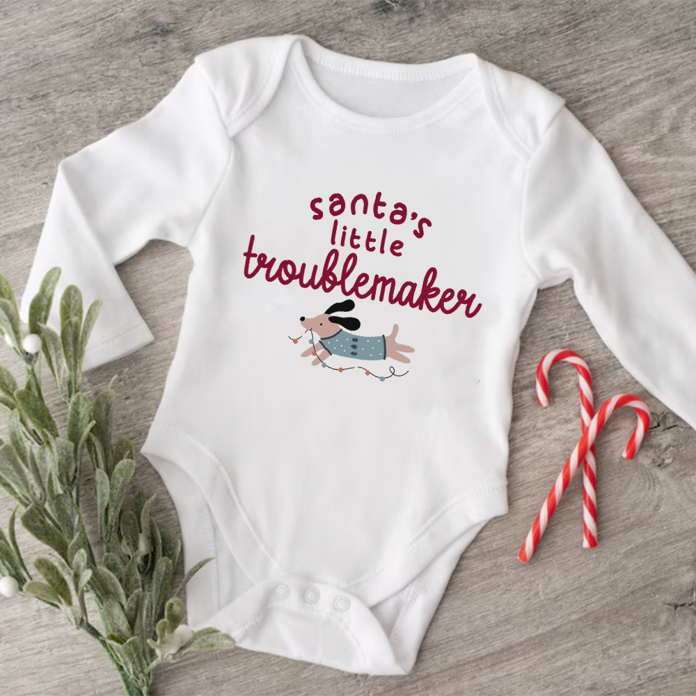 Santa's Little Troublemaker White Baby's Long Sleeve Bodysuit