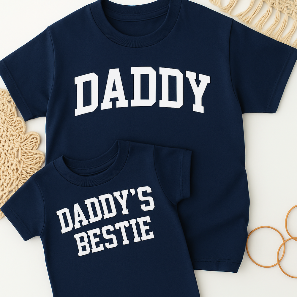 Daddy & Daddy's Bestie College Matching Navy T-Shirts