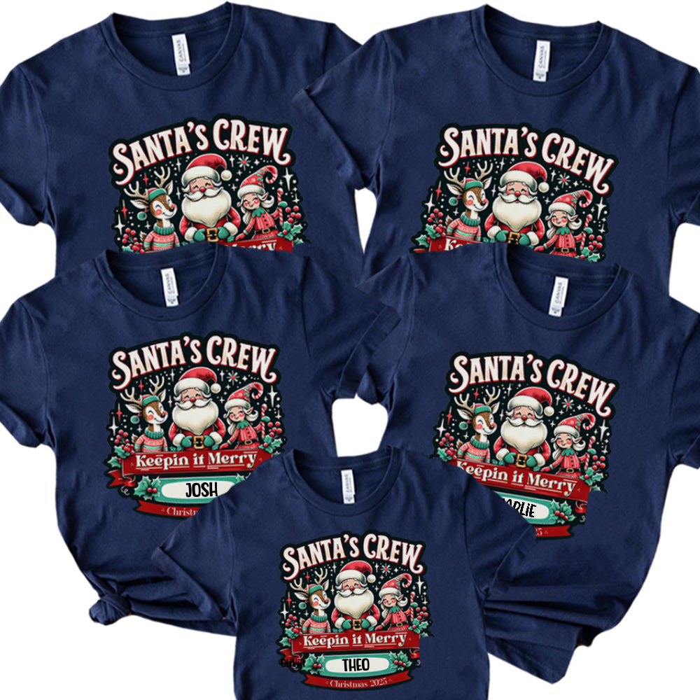 Keepin' It Merry Santa's Crew Family T-Shirts Navy