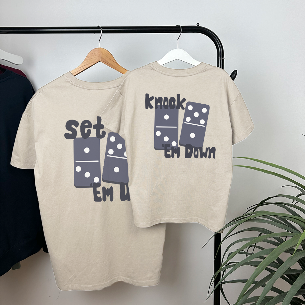 Set 'Em Up & Knock 'Em Down Matching Oversized Graphic T-Shirts