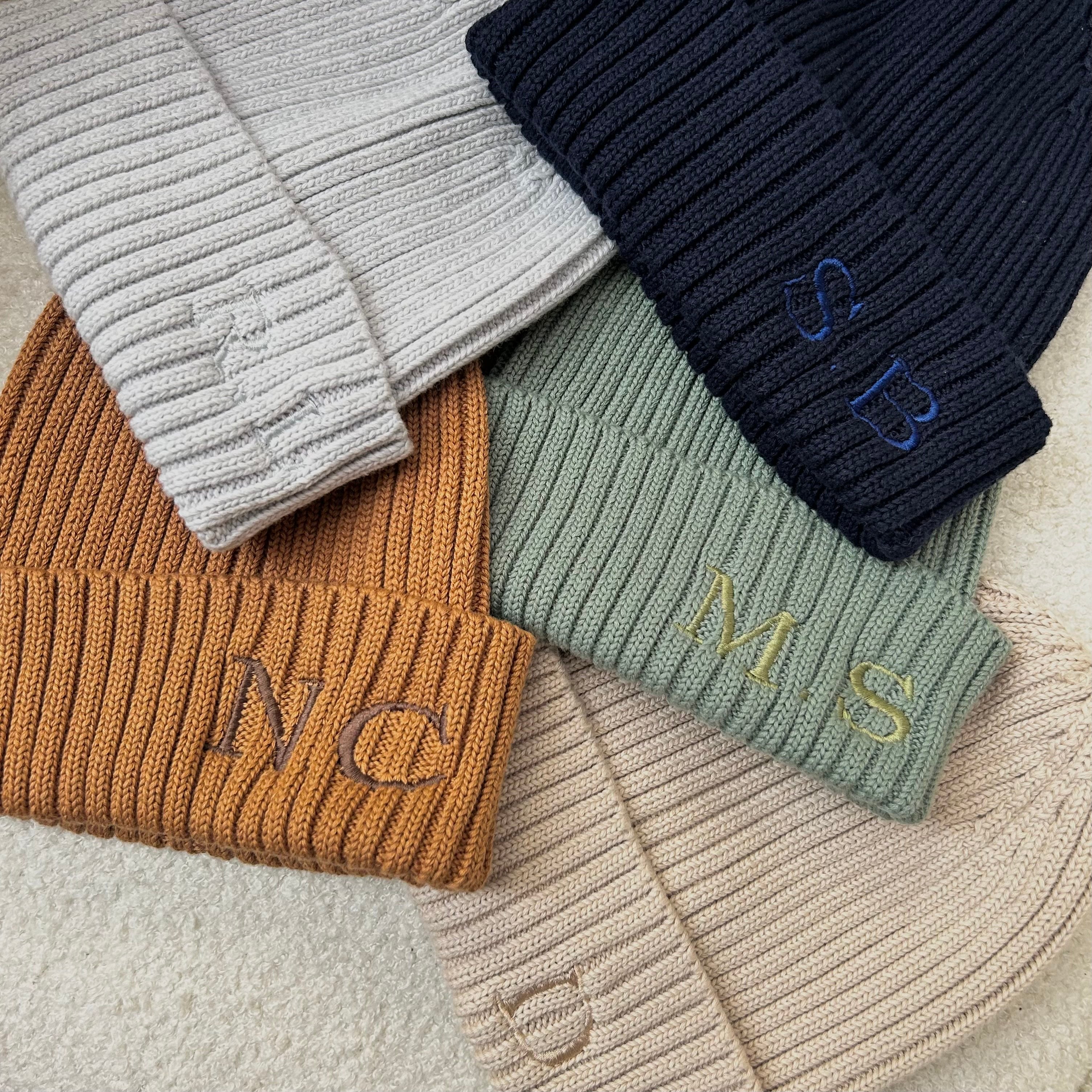 Personalised Initial Matching Embroidered Kids Cotton Beanie