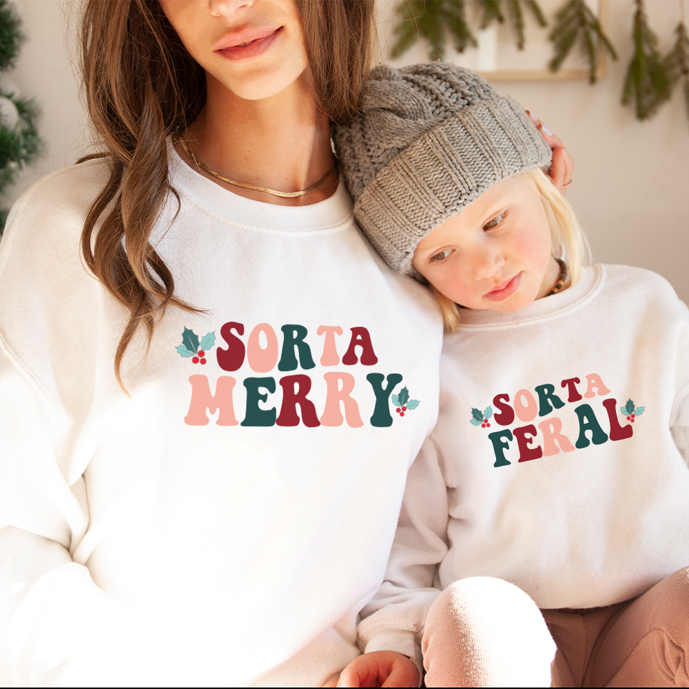 Sorta Merry Sorta Feral Matching White Sweatshirts