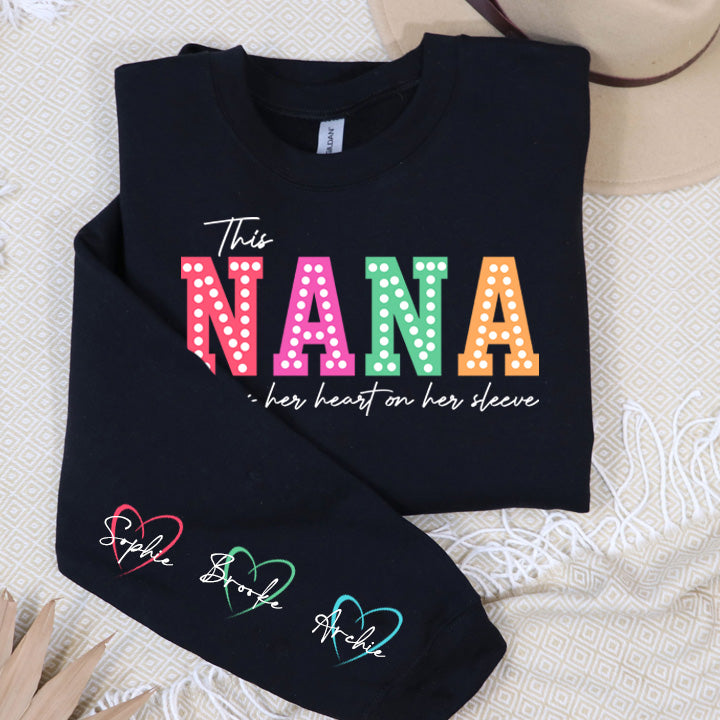 This Nana Wears Her Heart Personalised Sleeve Sweatshirt