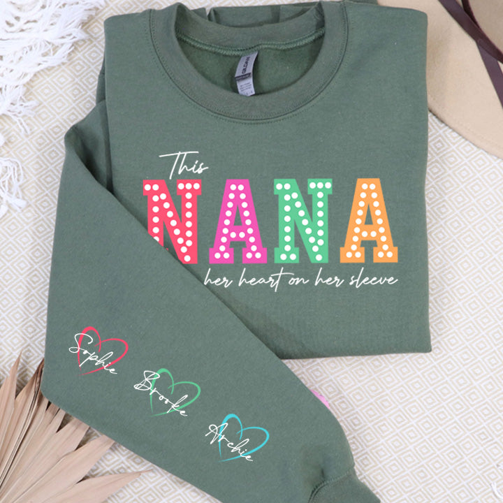 This Nana Wears Her Heart Personalised Sleeve Sweatshirt