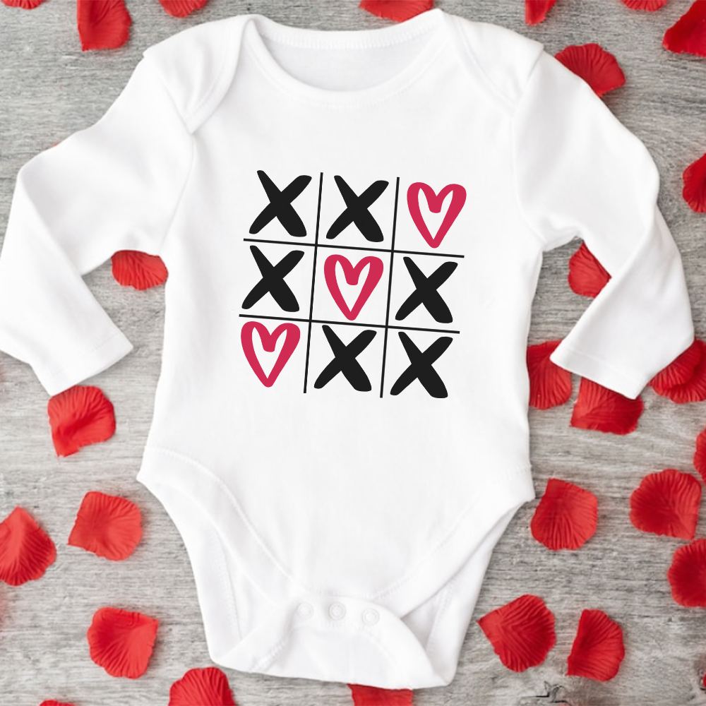 Tic Tac Toe Love Heart White Long Sleeve Bodysuit