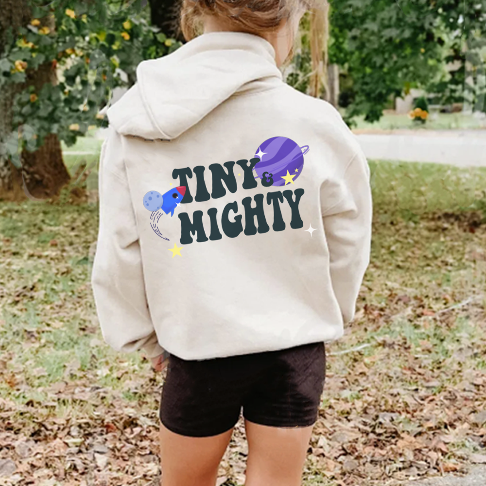 Tiny & Mighty Kids Back Logo Sand Hoodie