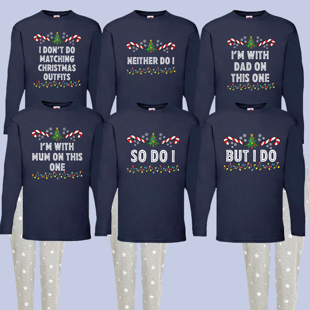 North Pole We Don't Wear Matching Family Navy Long-Sleeve Tee & Grey Stars Pyjamas