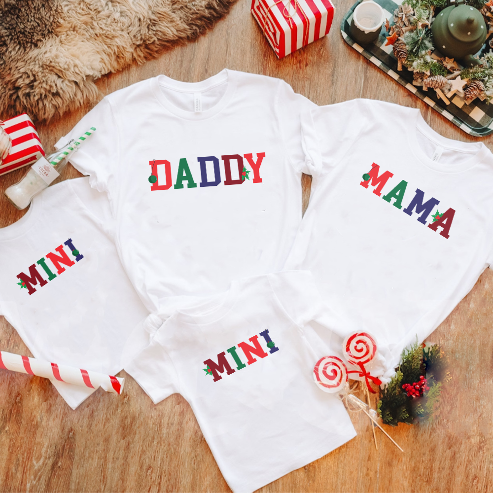 Christmas College Daddy, Mama & Mini Family Matching T-shirts