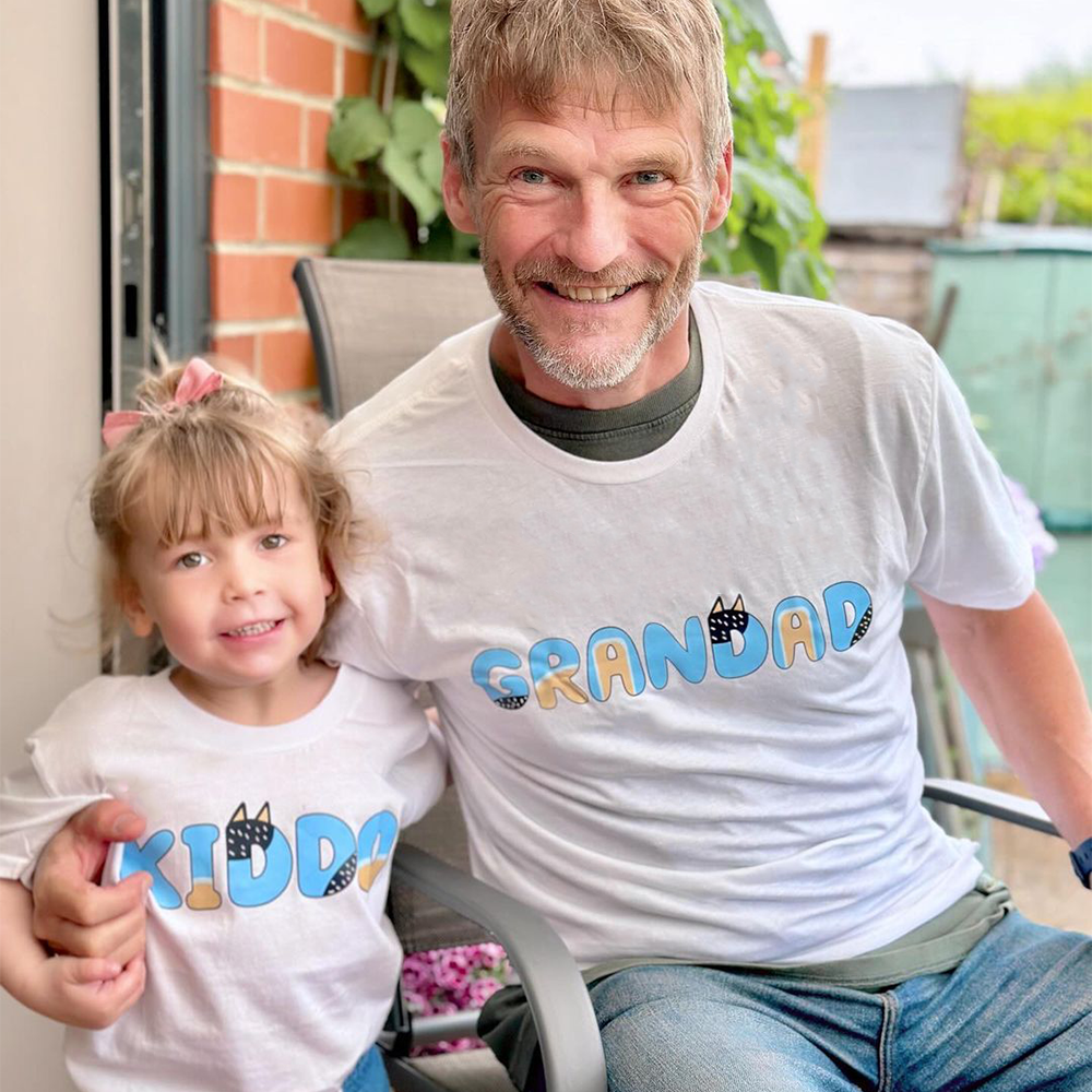 Puppy Dog Grandad and Kiddo Matching White T-Shirts