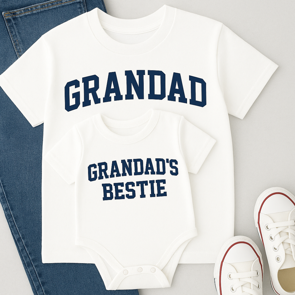 Grandad & Bestie College Matching White T-Shirt & Baby Vest