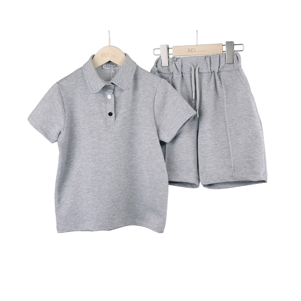 West One Junior Polo & Shorts Set- Grey