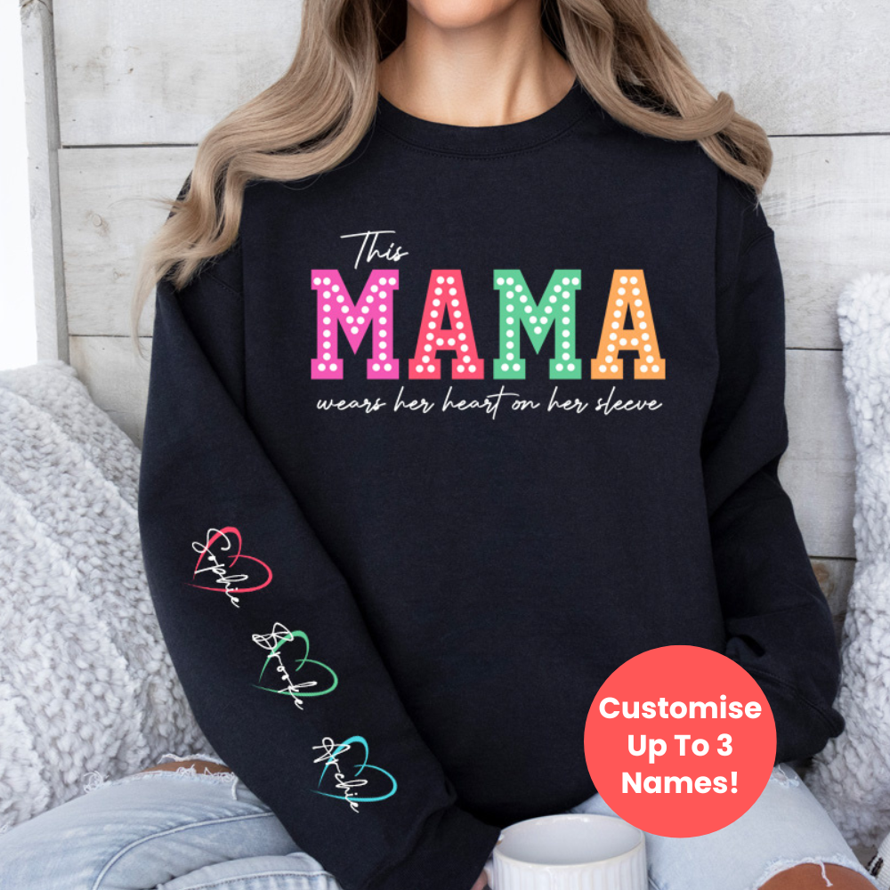 This Mama Wears Her Heart Personalised Sleeve Sweatshirt