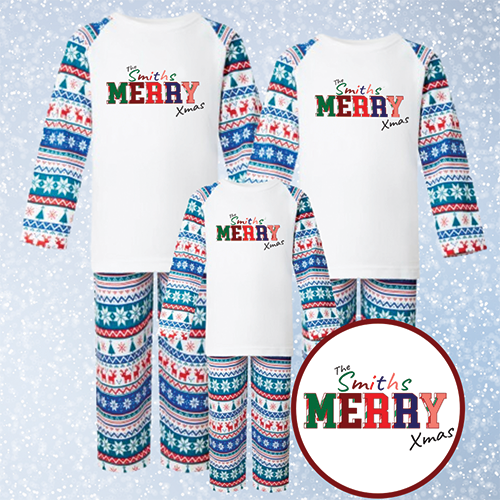 Personalised Merry Xmas Matching Frosty Pyjamas